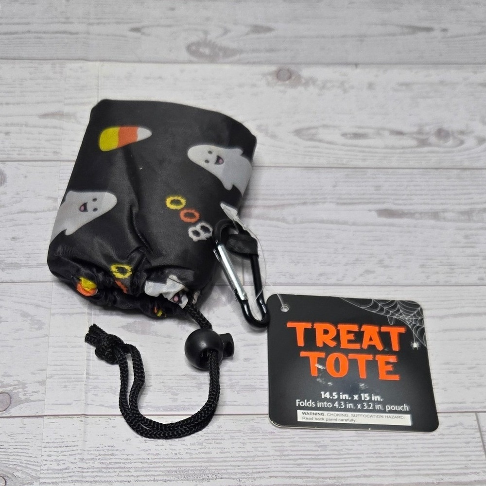 Halloween Ghost Candy Corn Treat Tote Reusable Foldable Bag with Pouch